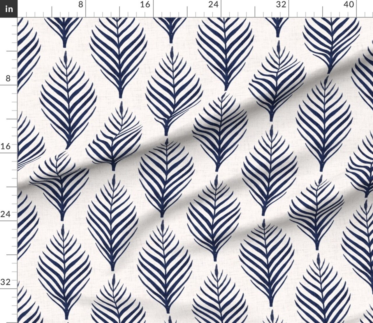 Navy Blue Floral Botanical Palm Tropical Island Dark Blue Coastal Southern Navy Blue Leaf Silhouette Large Scale Custom Printed Fabric by Spoonflower Various Fabrics by the Yard or Fat Quarter